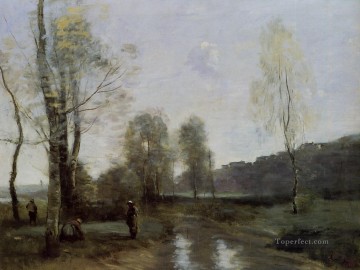 Jean Baptiste Camille Corot Painting - Canal en Picardi plein air Romanticismo Jean Baptiste Camille Corot